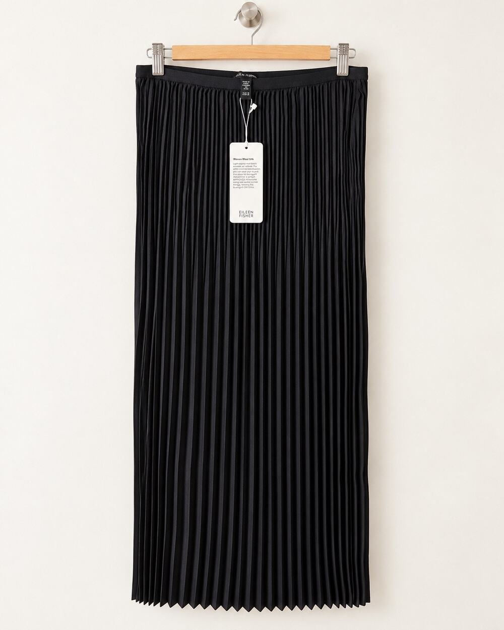 Eileen Fisher Wool Silk Pleated Maxi Skirt Black M NWT $328